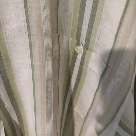 Linen Striped Green and White Men's Shirt - Picture 3 of 5